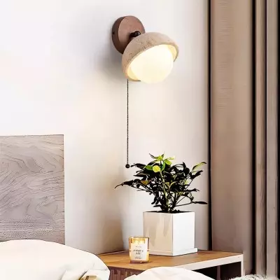 Hamnett Minimalist Natural Globe Travertine Wall Lamp
