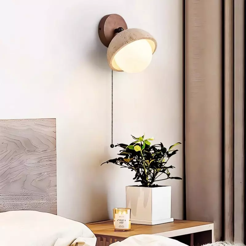 Hamnett Minimalist Natural Globe Travertine Wall Lamp