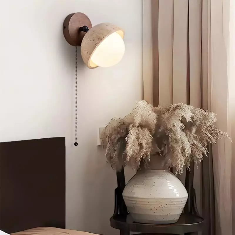 Hamnett Minimalist Natural Globe Travertine Wall Lamp
