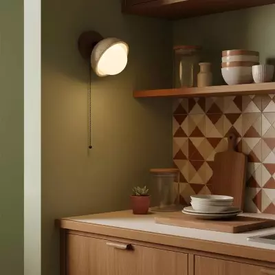 Hamnett Minimalist Natural Globe Travertine Wall Lamp