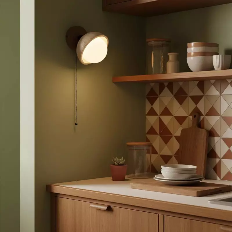 Hamnett Minimalist Natural Globe Travertine Wall Lamp