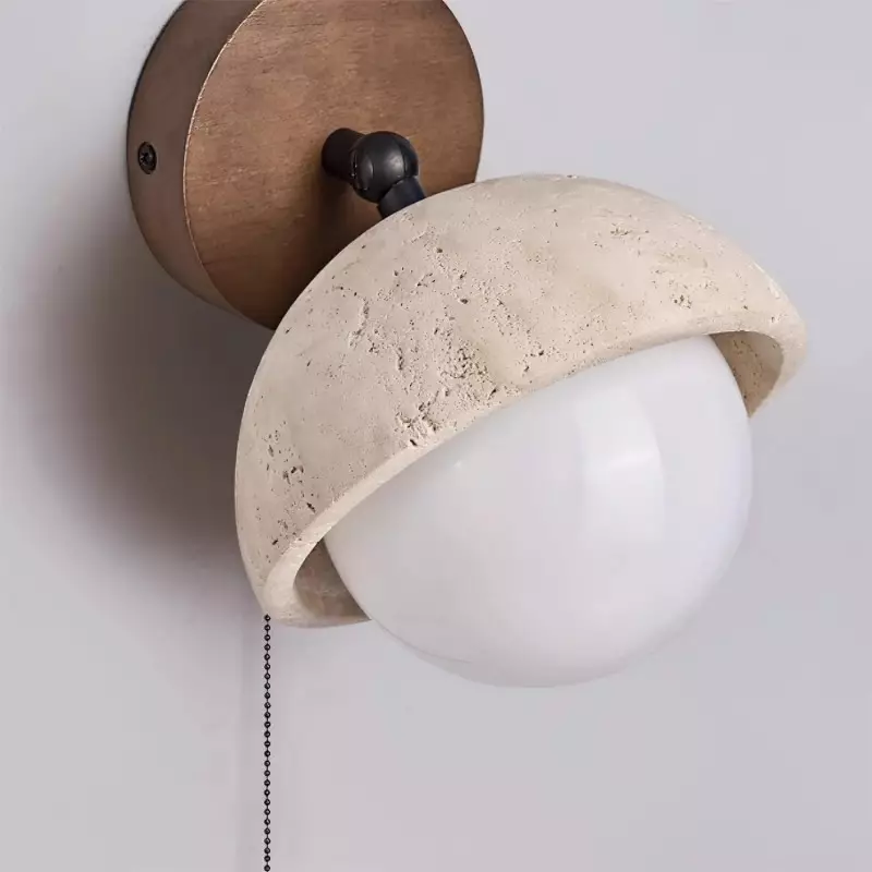 Hamnett Minimalist Natural Globe Travertine Wall Lamp