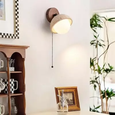 Hamnett Minimalist Natural Globe Travertine Wall Lamp