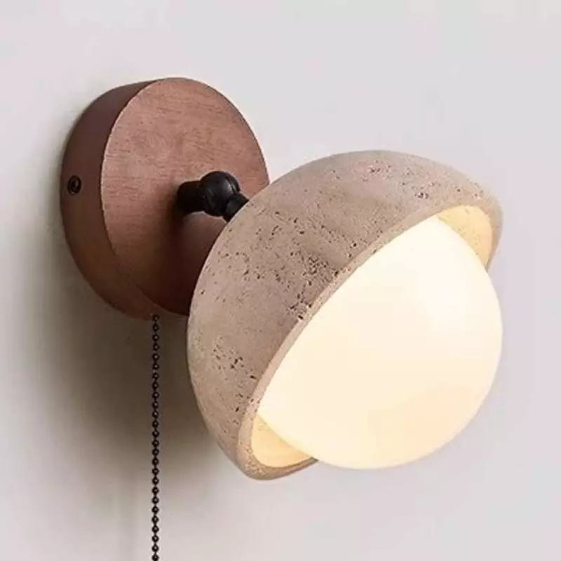 Hamnett Minimalist Natural Globe Travertine Wall Lamp