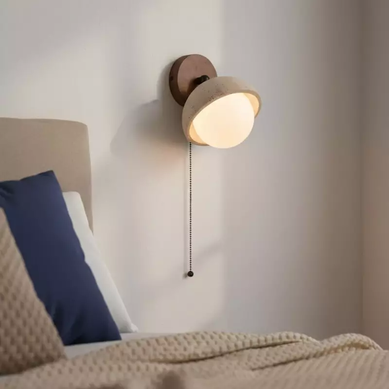 Hamnett Minimalist Natural Globe Travertine Wall Lamp