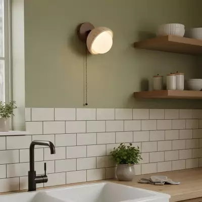 Hamnett Minimalist Natural Globe Travertine Wall Lamp