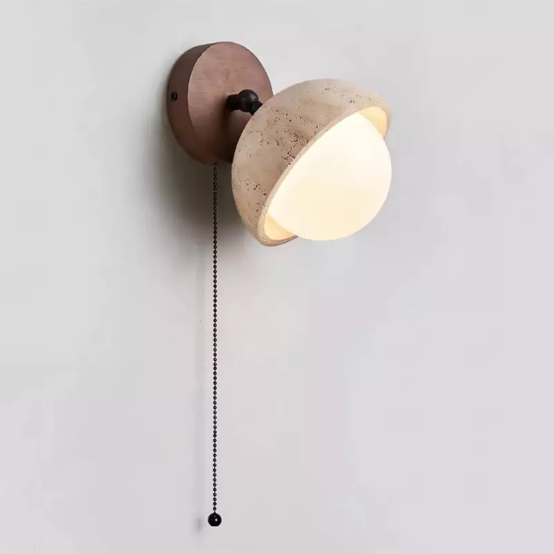 Hamnett Minimalist Natural Globe Travertine Wall Lamp