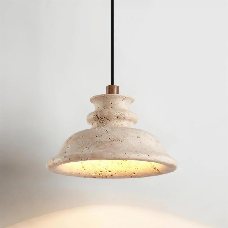 Jones Wabi Sabi Natural Sculpted Travertine Pendant Lamp