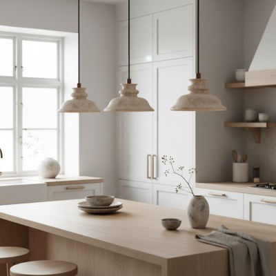 Jones Wabi Sabi Natural Sculpted Travertine Pendant Lamp