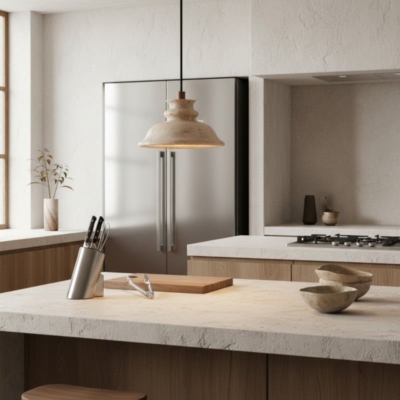 Jones Wabi Sabi Natural Sculpted Travertine Pendant Lamp