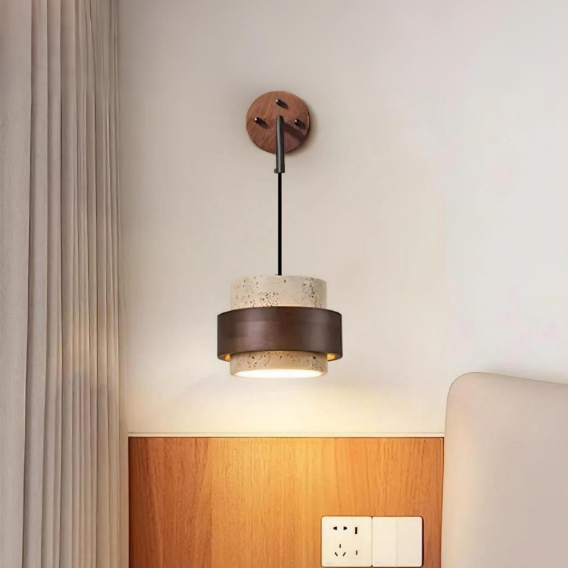 Timothy Wabi Sabi Natural Cylindrical Travertine Wall light
