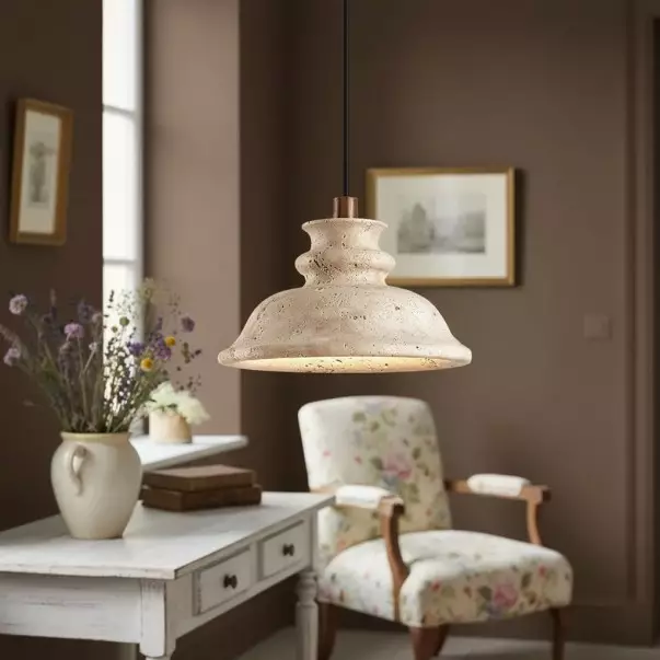 Jones Wabi Sabi Natural Sculpted Travertine Pendant Lamp