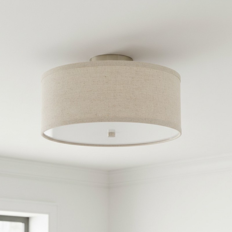 Beckham Minimalist Linen Drum Flush Mount Ceiling Light