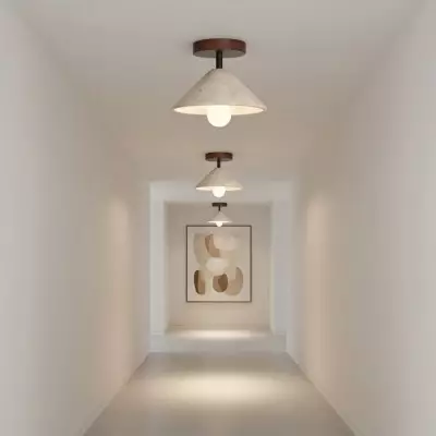 Katharine Minimalist Cone Shade Travertine Ceiling Lamp