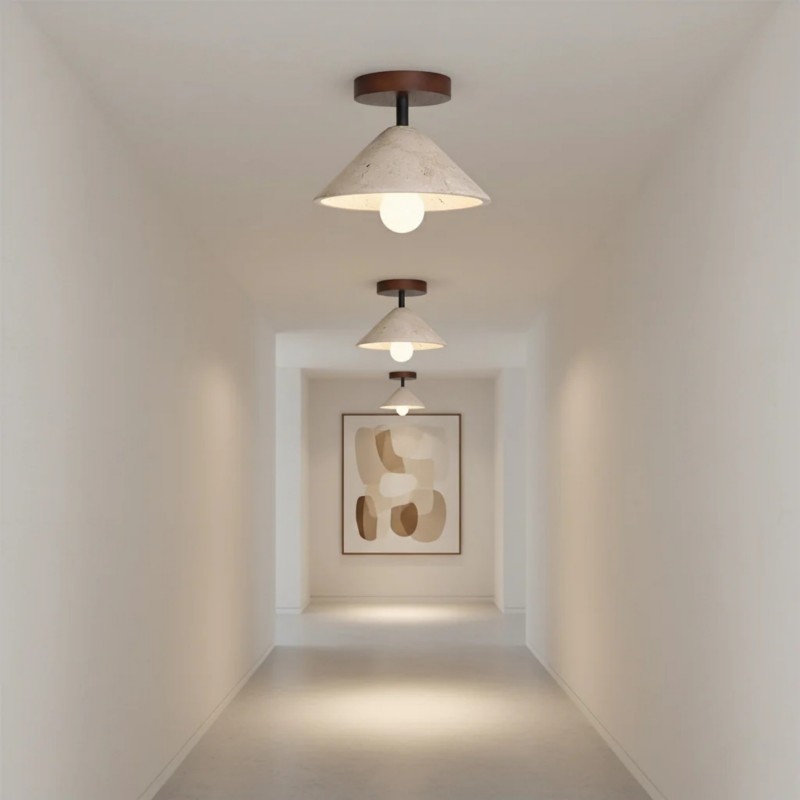 Katharine Minimalist Cone Shade Travertine Ceiling Lamp
