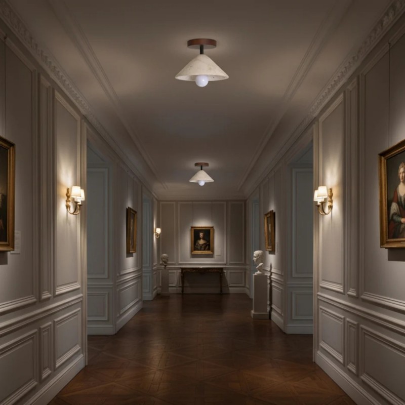 Katharine Minimalist Cone Shade Travertine Ceiling Lamp