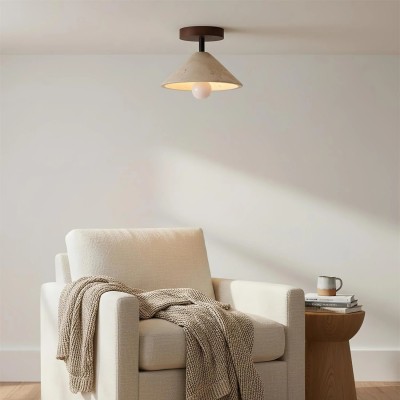 Katharine Minimalist Cone Shade Travertine Ceiling Lamp