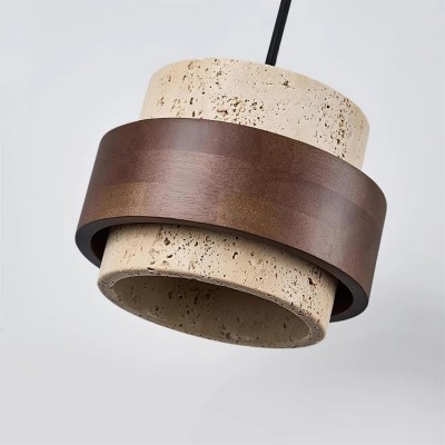 Timothy Wabi Sabi Natural Cylindrical Travertine Plug In Pendant Light