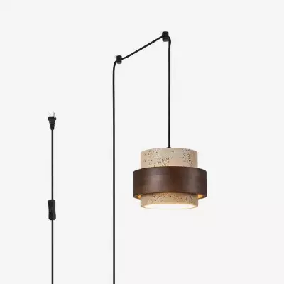 Timothy Wabi Sabi Natural Cylindrical Travertine Plug In Pendant Light