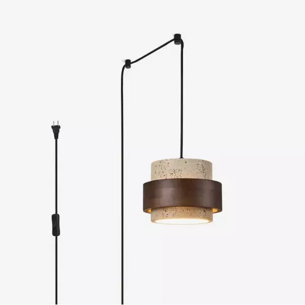 Timothy Wabi Sabi Natural Cylindrical Travertine Plug In Pendant Light