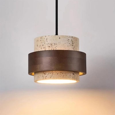Timothy Wabi Sabi Natural Cylindrical Travertine Plug In Pendant Light