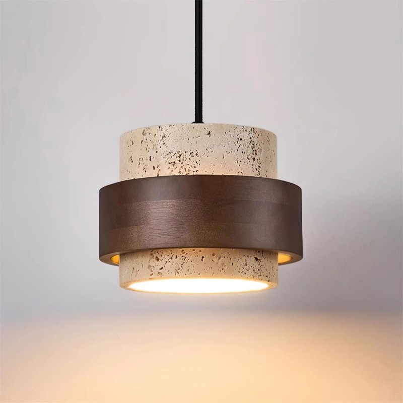 Timothy Wabi Sabi Natural Cylindrical Travertine Plug In Pendant Light