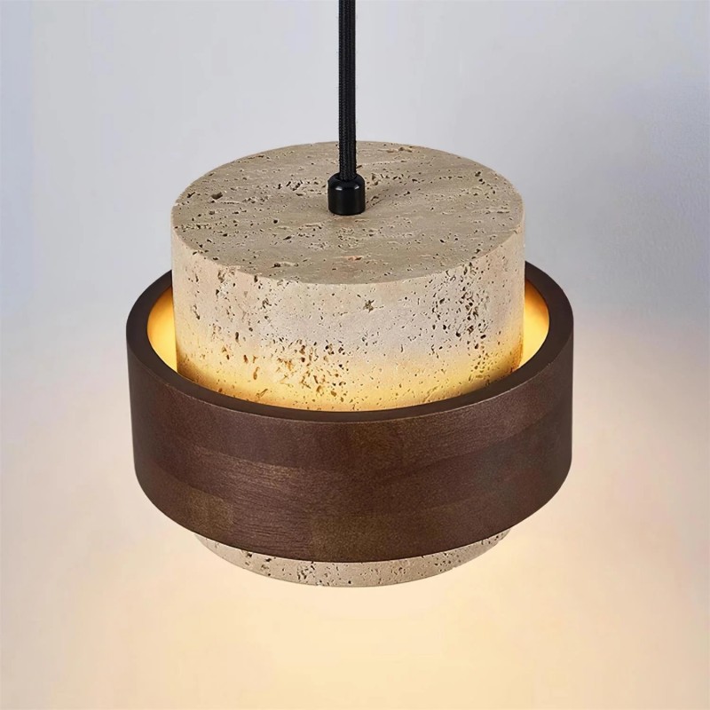 Timothy Wabi Sabi Natural Cylindrical Travertine Plug In Pendant Light