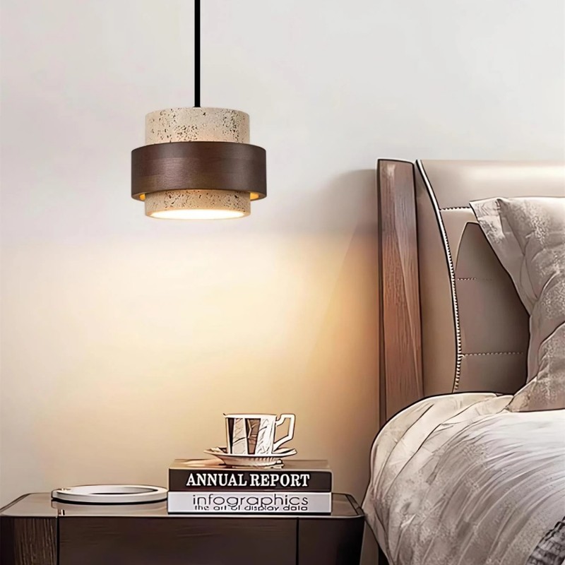 Timothy Wabi Sabi Natural Cylindrical Travertine Plug In Pendant Light