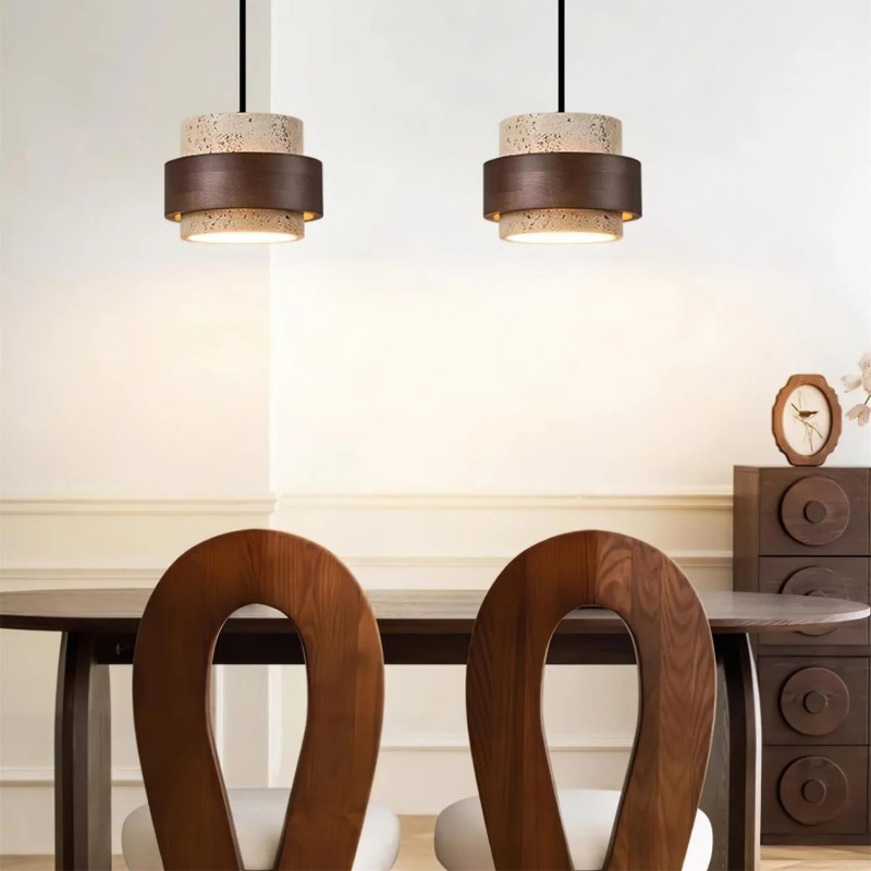 Timothy Wabi Sabi Natural Cylindrical Travertine Plug In Pendant Light