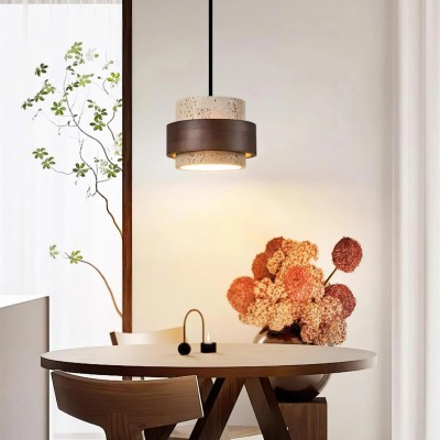 Timothy Wabi Sabi Natural Cylindrical Travertine Plug In Pendant Light
