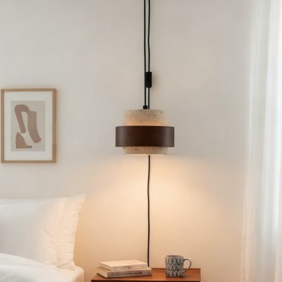 Timothy Wabi Sabi Natural Cylindrical Travertine Plug In Pendant Light