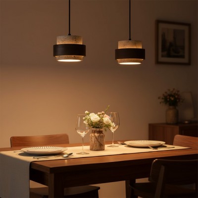 Timothy Wabi Sabi Natural Cylindrical Travertine Plug In Pendant Light