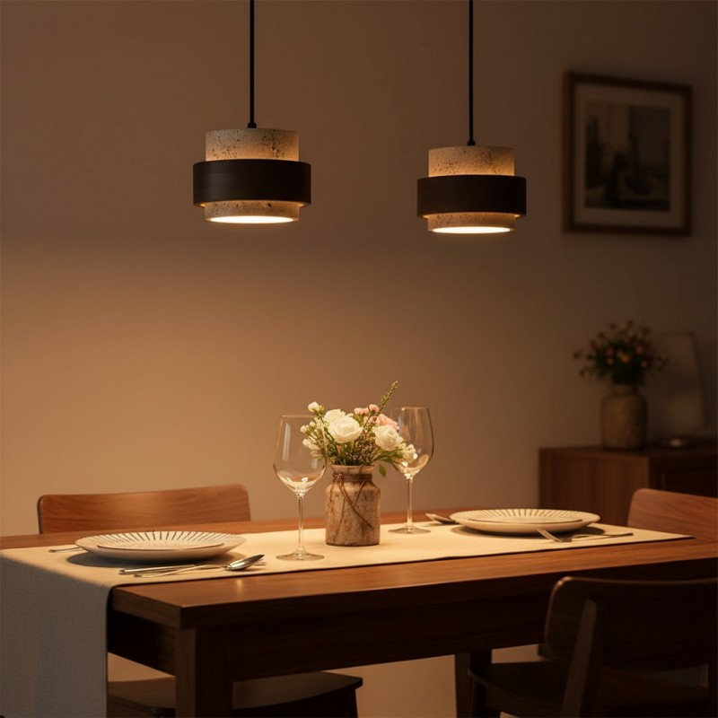 Timothy Wabi Sabi Natural Cylindrical Travertine Plug In Pendant Light