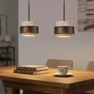 Timothy Wabi Sabi Natural Cylindrical Travertine Plug In Pendant Light