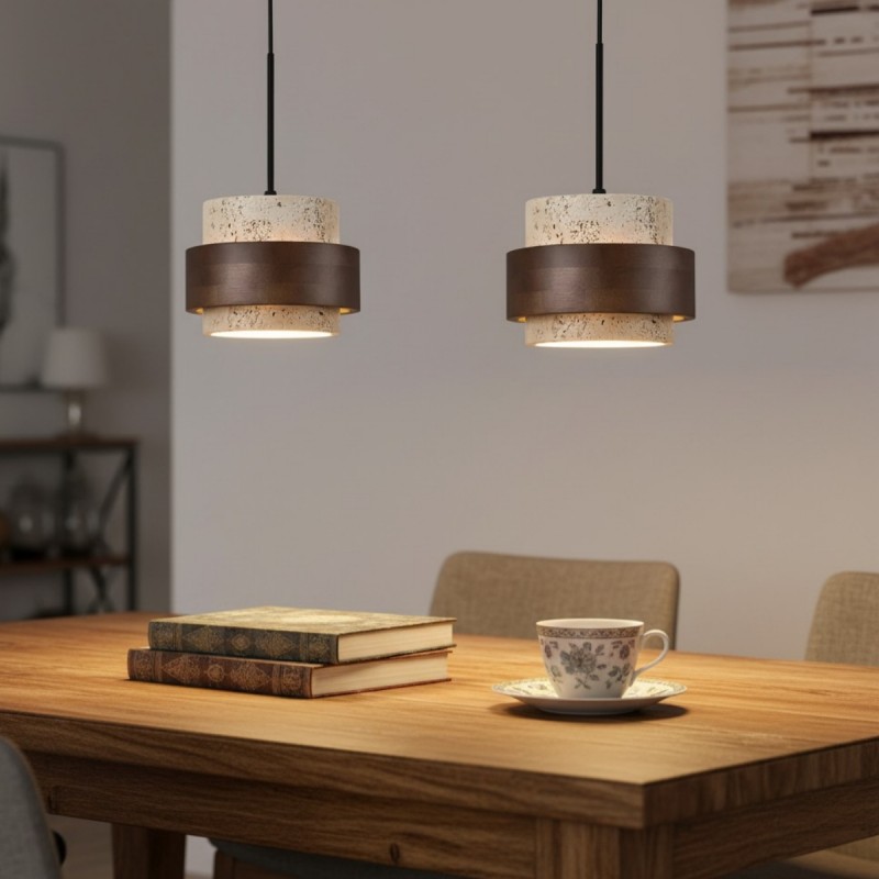 Timothy Wabi Sabi Natural Cylindrical Travertine Plug In Pendant Light