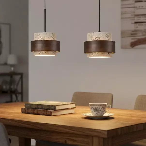 Timothy Wabi Sabi Natural Cylindrical Travertine Plug In Pendant Light