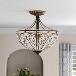 Ive Vintage Bronze Bowl 3-Light Crystal Semi Flush Ceiling Light