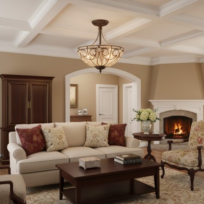 Ive Vintage Bronze Bowl 3-Light Crystal Semi Flush Ceiling Light