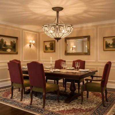 Ive Vintage Bronze Bowl 3-Light Crystal Semi Flush Ceiling Light