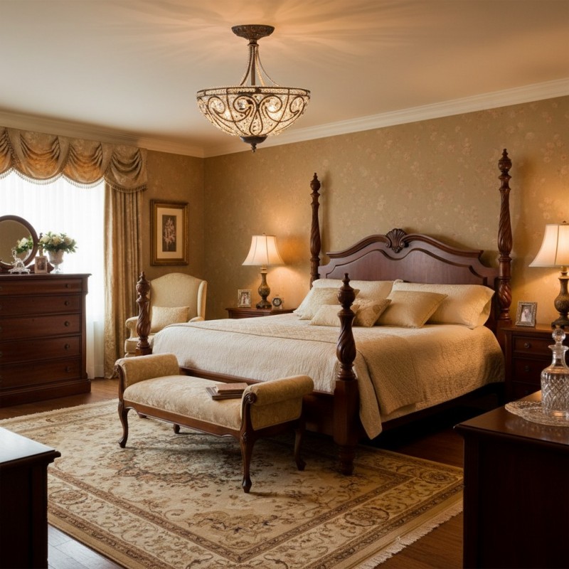 Ive Vintage Bronze Bowl 3-Light Crystal Semi Flush Ceiling Light