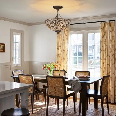 Ive Vintage Bronze Bowl 3-Light Crystal Semi Flush Ceiling Light