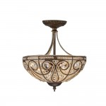 Ive Vintage Bronze Bowl 3-Light Crystal Semi Flush Ceiling Light