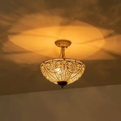 Ive Vintage Bronze Bowl 3-Light Crystal Semi Flush Ceiling Light