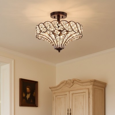 Kim Rustic Bronze 4-Light Crystal Semi-Flush Mount Ceiling Light