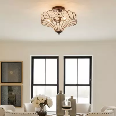 Kim Rustic Bronze 4-Light Crystal Semi-Flush Mount Ceiling Light