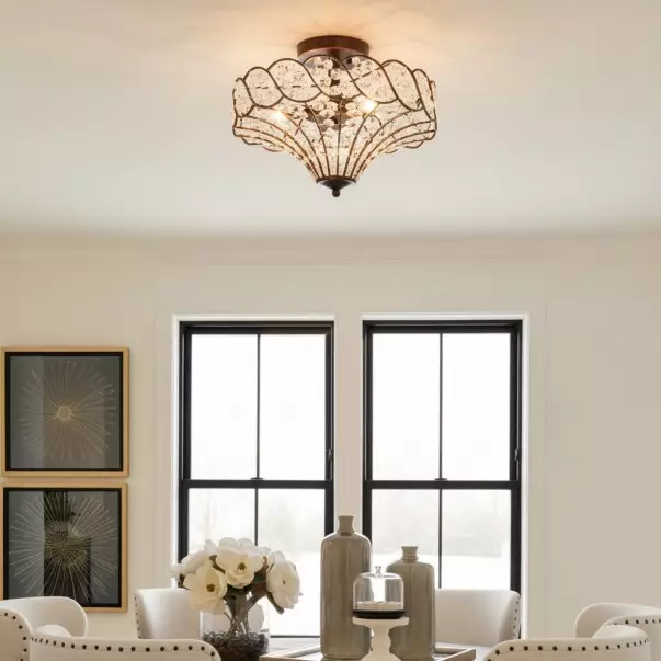 Kim Rustic Bronze 4-Light Crystal Semi-Flush Mount Ceiling Light