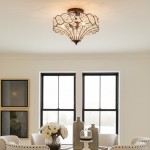 Kim Rustic Bronze 4-Light Crystal Semi-Flush Mount Ceiling Light