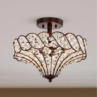 Kim Rustic Bronze 4-Light Crystal Semi-Flush Mount Ceiling Light