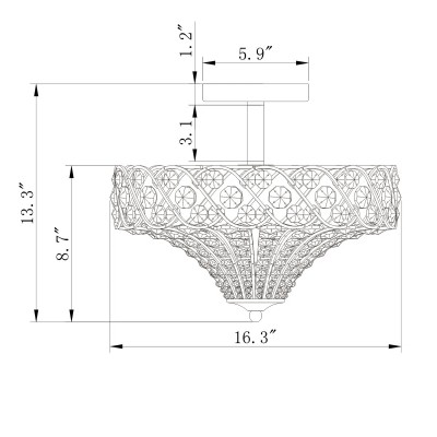 Kim Rustic Bronze 4-Light Crystal Semi-Flush Mount Ceiling Light