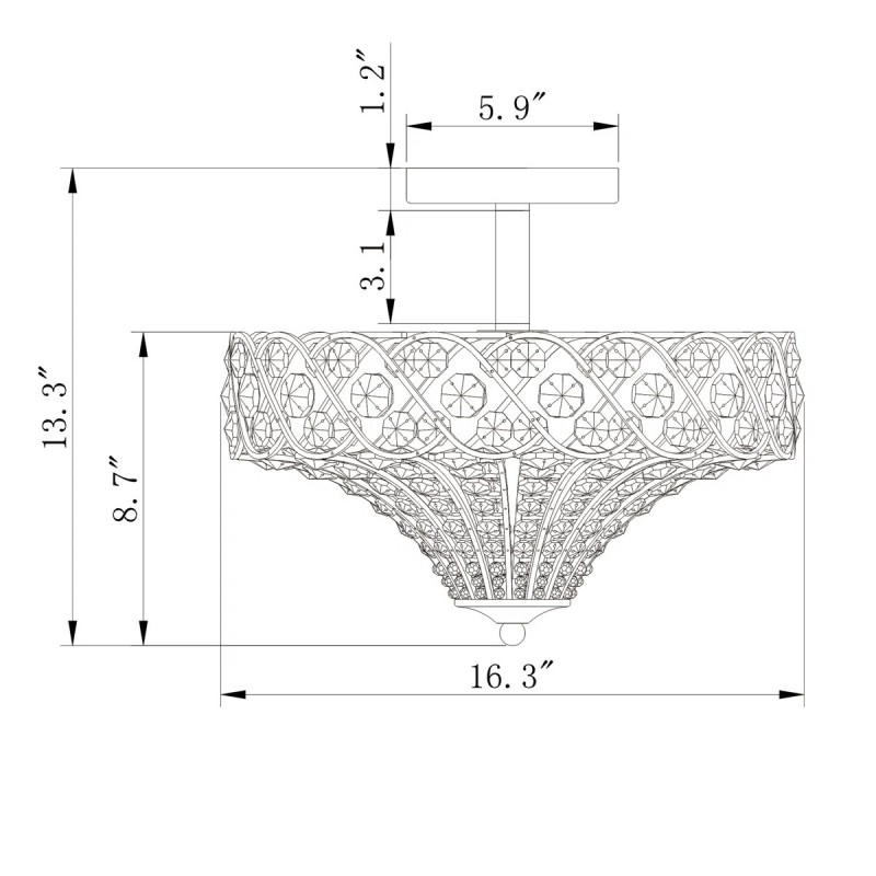 Kim Rustic Bronze 4-Light Crystal Semi-Flush Mount Ceiling Light